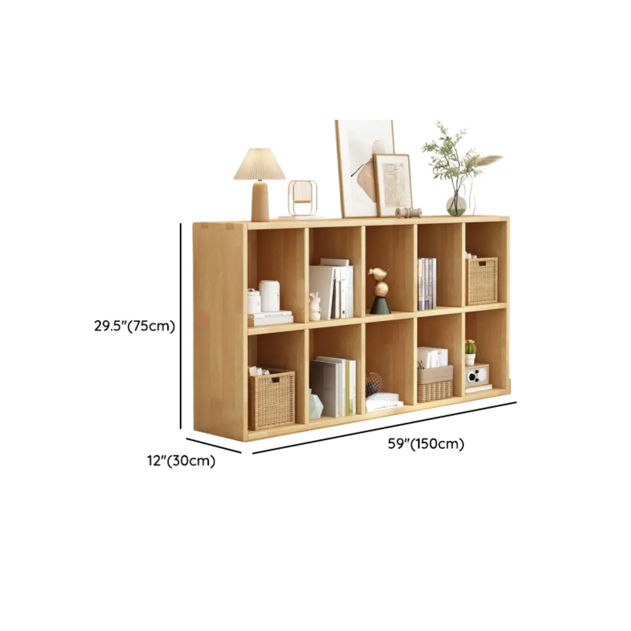 Modern Oak Bookcase Spacious Shelves Multi-Cabinets