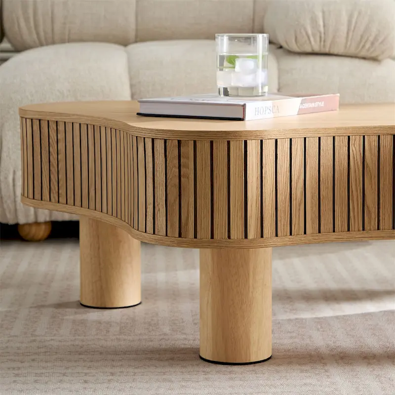 42.52 Inch Modern Wooden Handcraft Drum Coffee Table