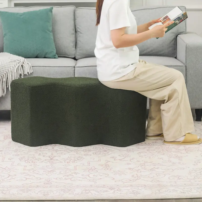 Adeco 35   Long Ottoman Bench Velvet Polygon Foot Stool