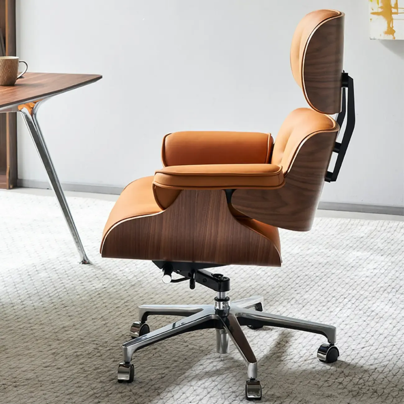 Mid-Century Modern Ergonomic Office Chair Genuine Leather