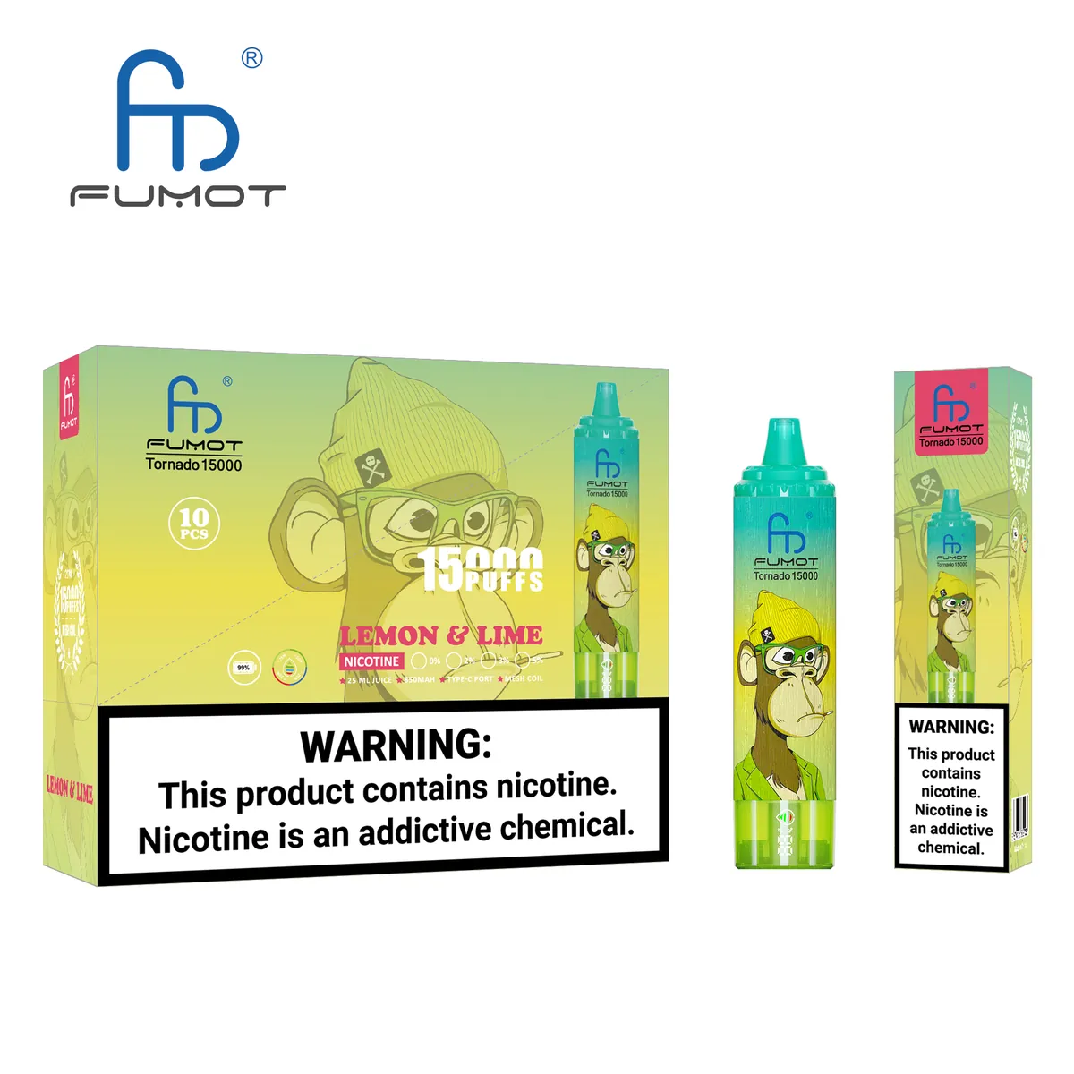 Fumot Tornado 15000 Lemon & Lime – 10er-Displaybox mit Einweg-Vape und Einzelpackung