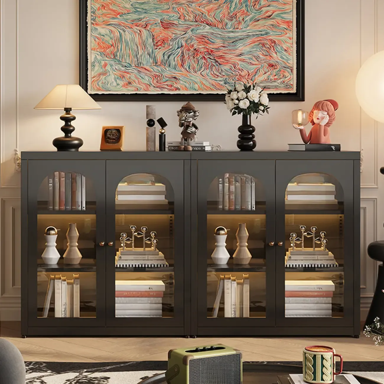 Standard Metal Black Closed Back Bookcase with Doors