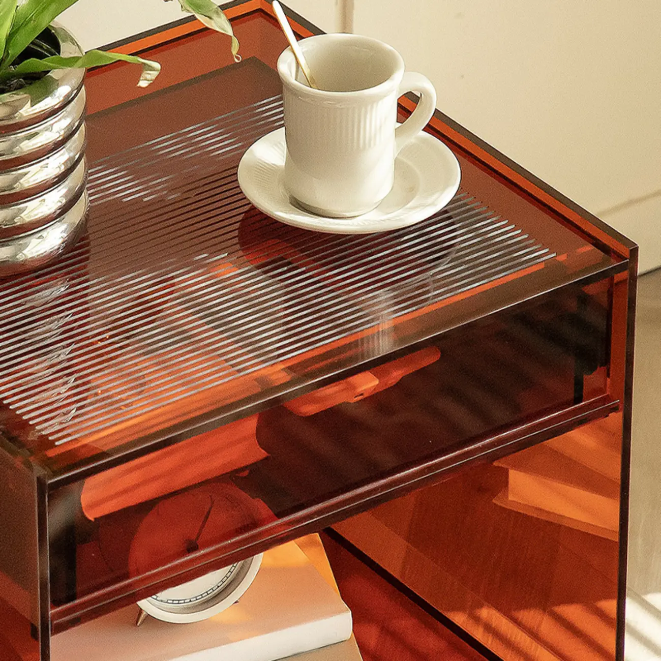 Modern Small Acrylic Nightstand with Drawer