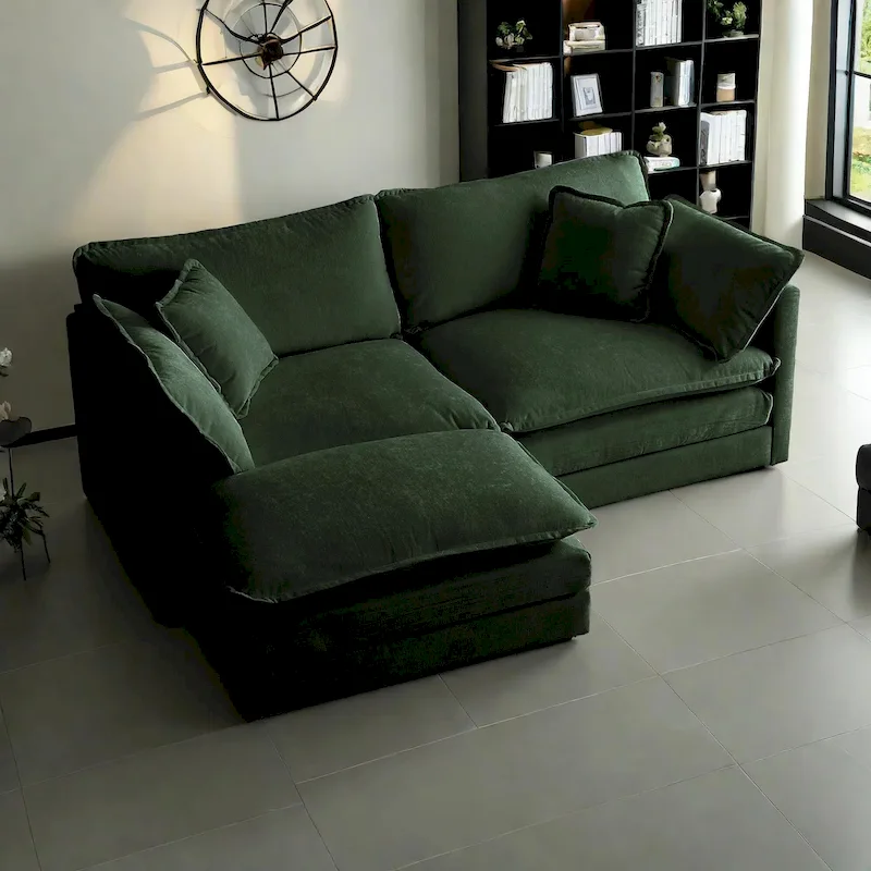 3-Piece Modular Chenille Upholstered L-Shaped Sectional Sofa with Ottoman