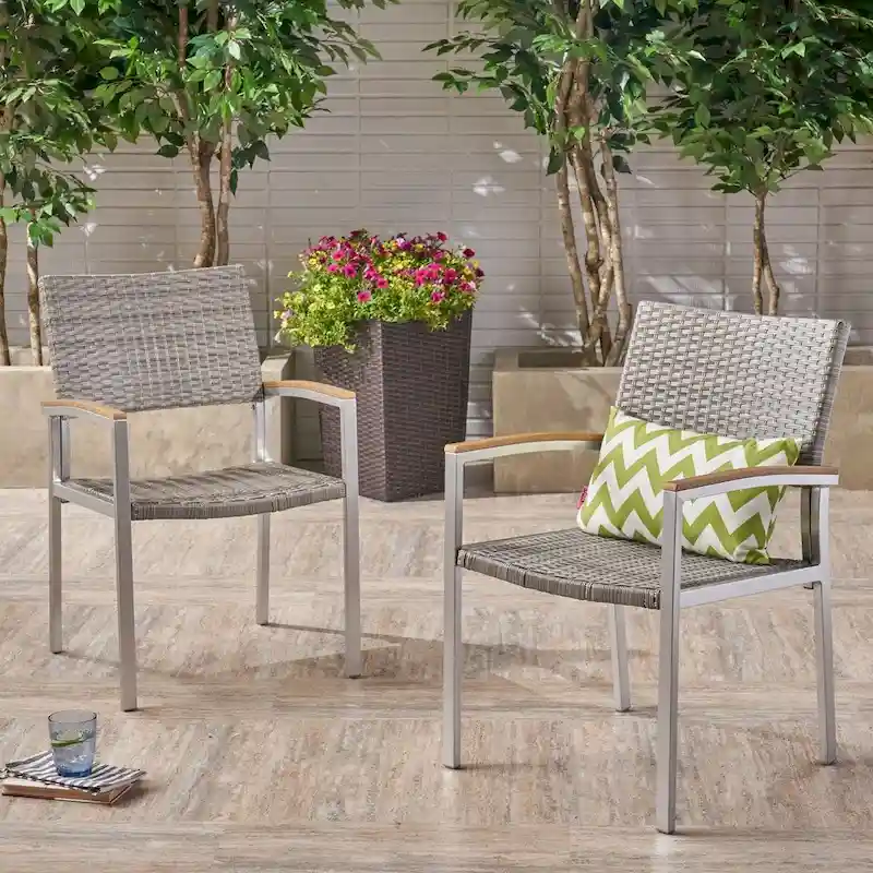 Luton Outdoor Wicker Dining Chair with Aluminum Frame (Set of 2) by Christopher Knight Home