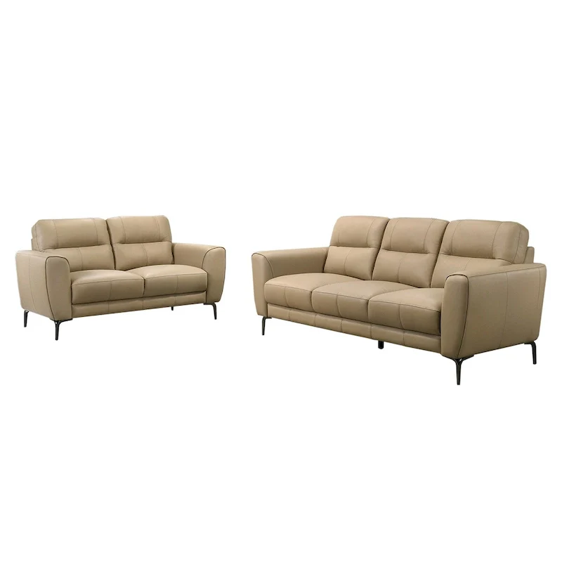 2 Piece Faux Leather Sofa Set with Triangular Chrome Legs