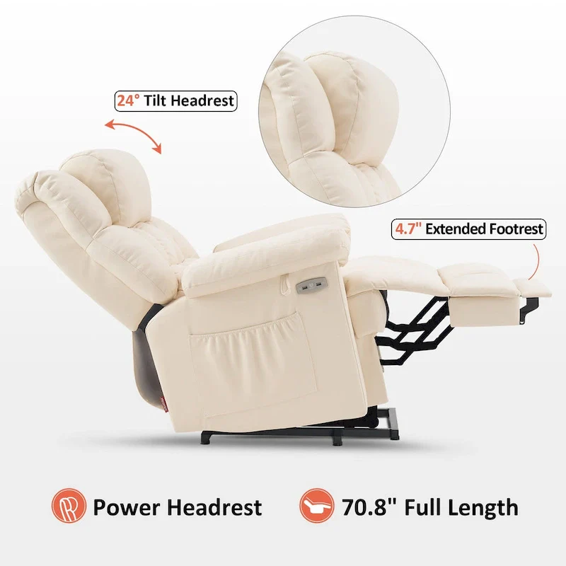 MCombo Power Lift Recliner Chair with Massage, Heat, Adjustable Headrest, Extended Footrest-(PU/Fabric)