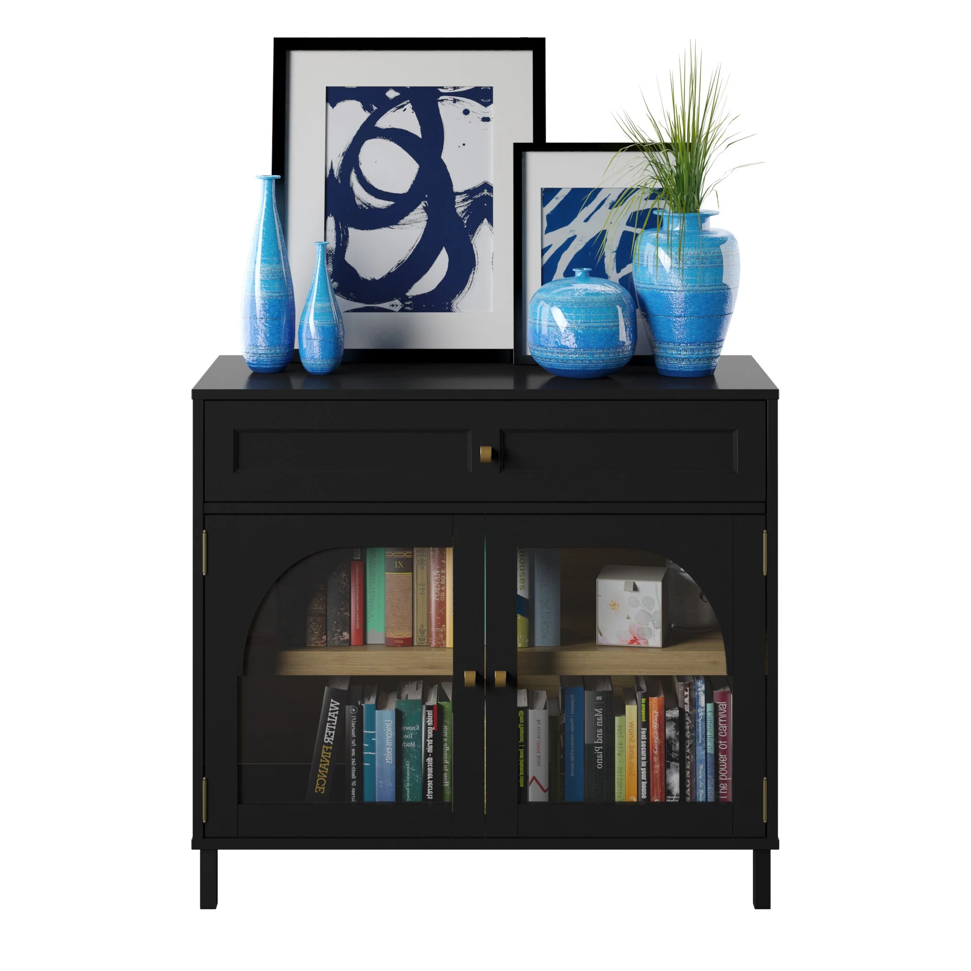 Contemporary Two?Tone Accent Cabinet with Glass?Doors