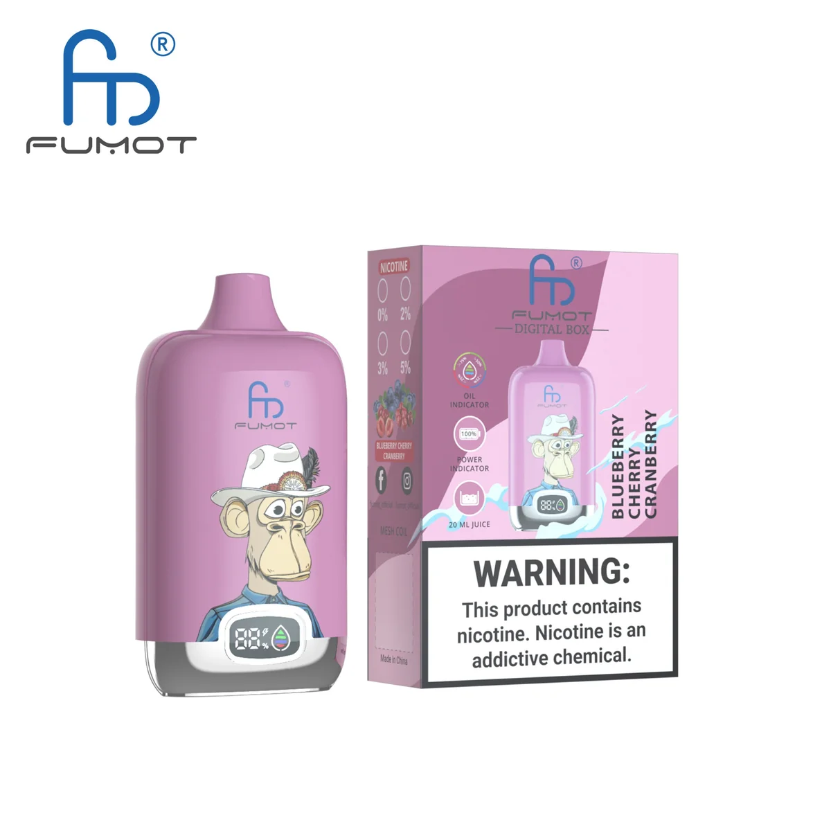 Fumot Digital Box 12000 Blueberry Cherry Cranberry – Einweg-Vape mit Einzelverpackung