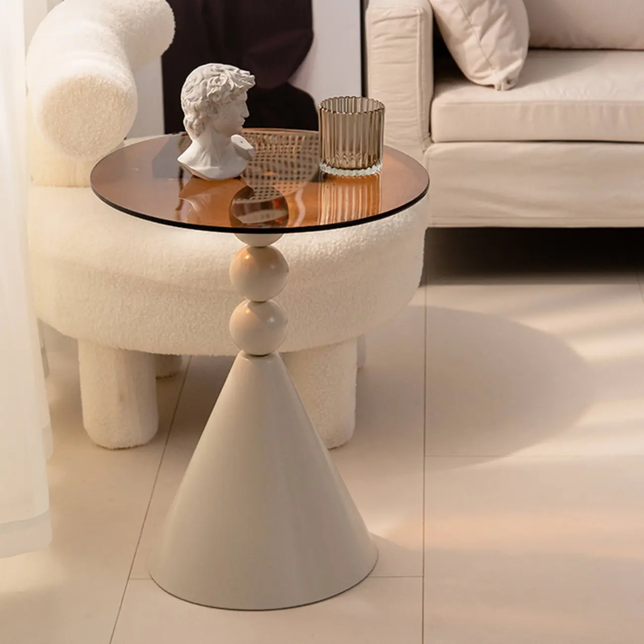 Elegant Glass Round End Table with Iron Pedestal Base