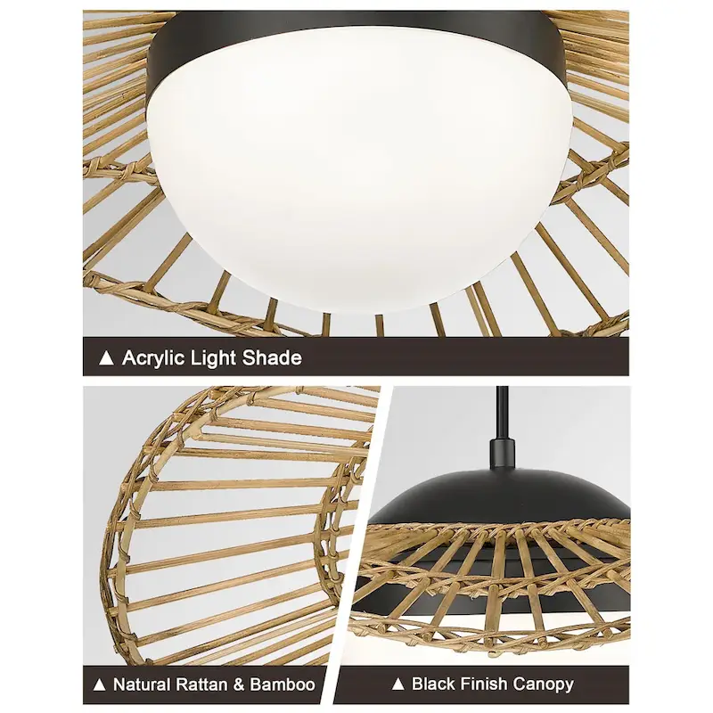 LED Coastal Rattan Pendant Light Straw Hat Hanging Lamp