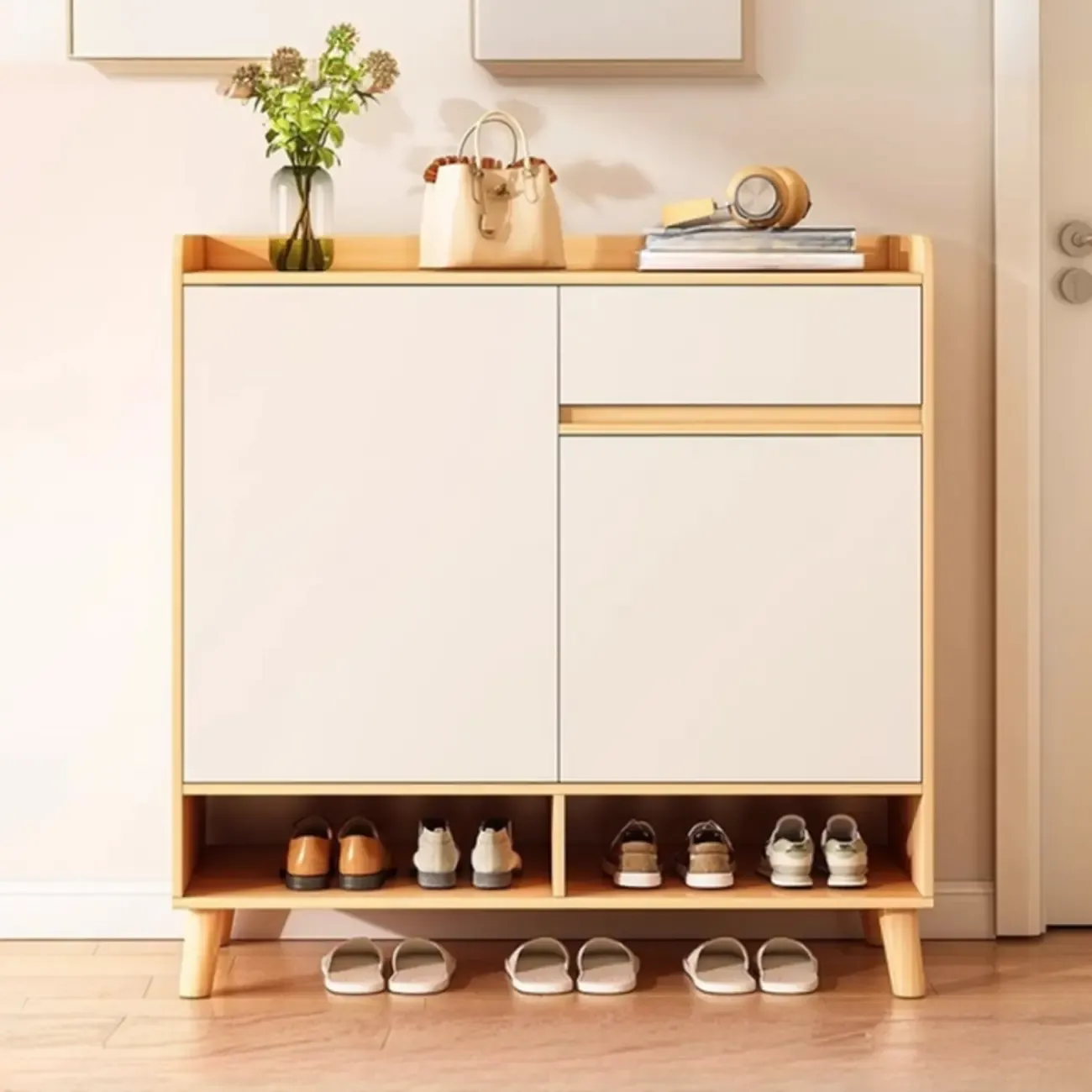 Vertical Modern White Wood Entryway Shoe Cabinet