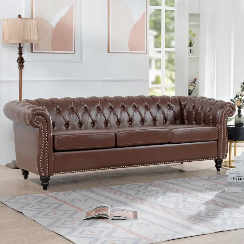 84.65   PU Rolled Arm Chesterfield 3 Seater Sofa