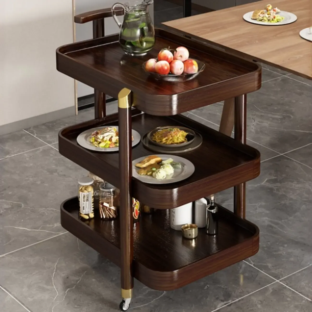 3-Tier Bamboo Brown Round Swivel Side Table for Living Room