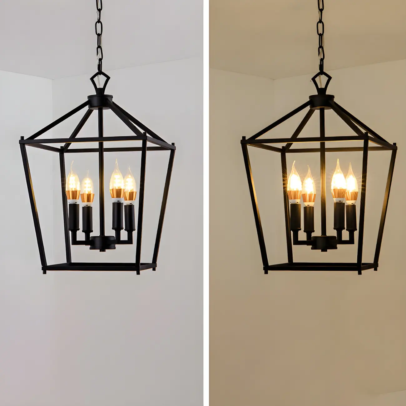 Adjustable Industrial Metal Lantern Caged Candle Chandelier