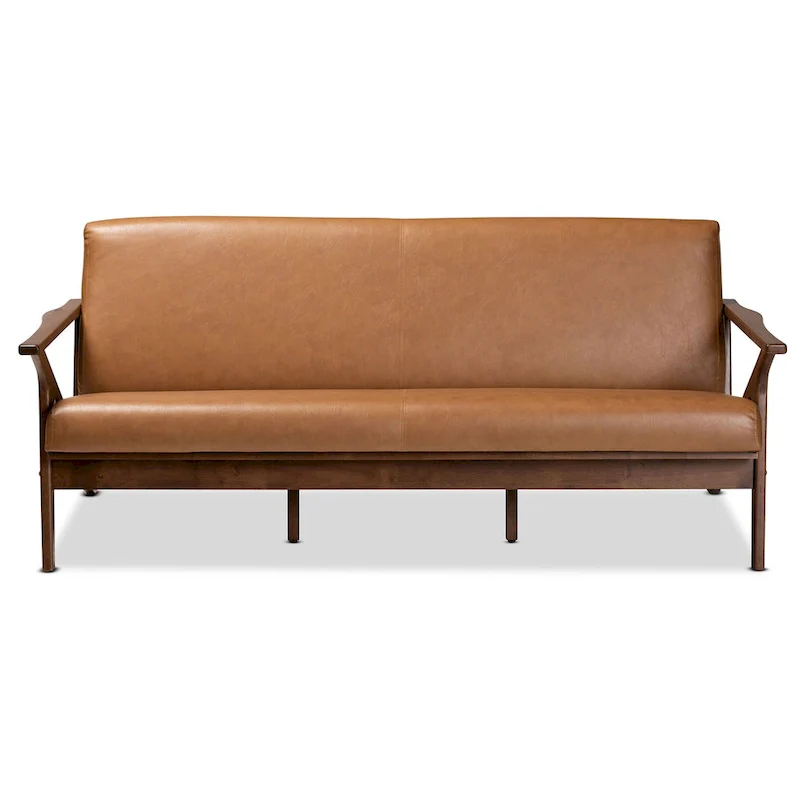 Bianca Mid-Century Modern Wood and Faux Leather Living Room Sofa