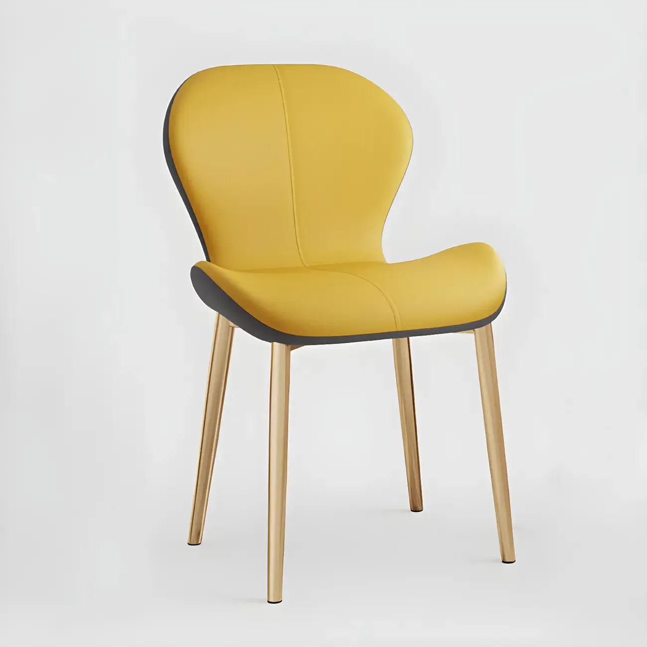 Art Deco Curved Back Leather Dining Chair Solid Back