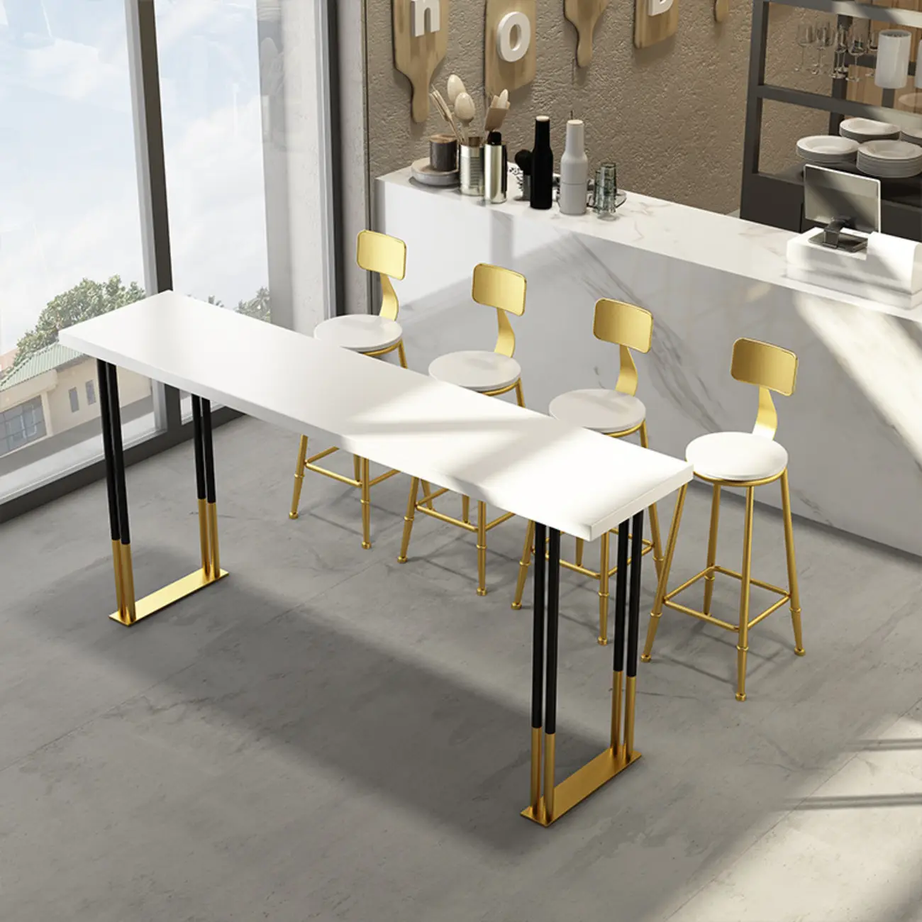 Glamorous Bar Height Table Wood Top Metal Base for Kitchen