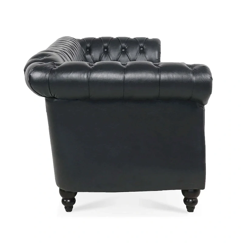 84.65 Chesterfield Tufted Faux Leather Sofa with Rolled Arms
