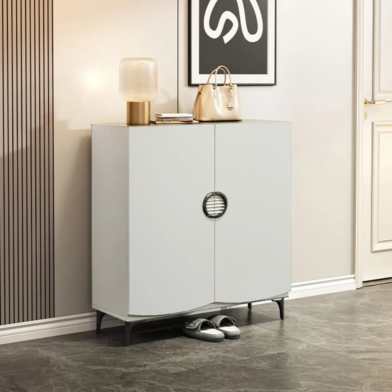 Dark Gray Wood Hallway Shoe Storage Cabinet