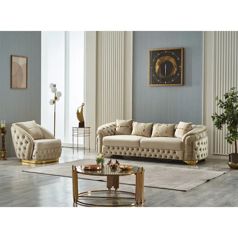 Aryanna 3-Pieces One Sofa Two Chair Living Room Set, Tufted Back