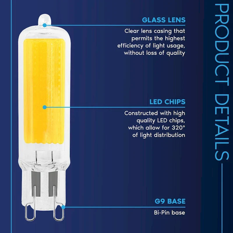 Luxrite G9 LED Bulb Dimmable 4.5W, 50 Watt Equivalent, 450LM, Glass G9 Bi Pin Base, ETL (10 Pack)