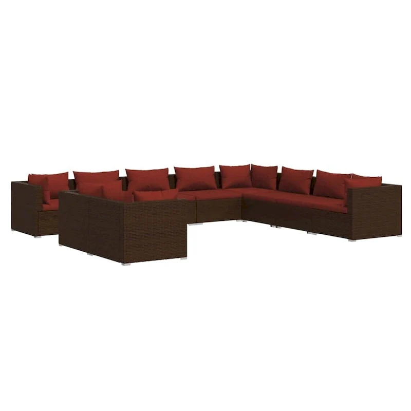 vidaXL Patio Lounge Set with Cushions Brown Poly Rattan - 27.6  x 27.6  x 24  - 27.6  x 27.6  x 24