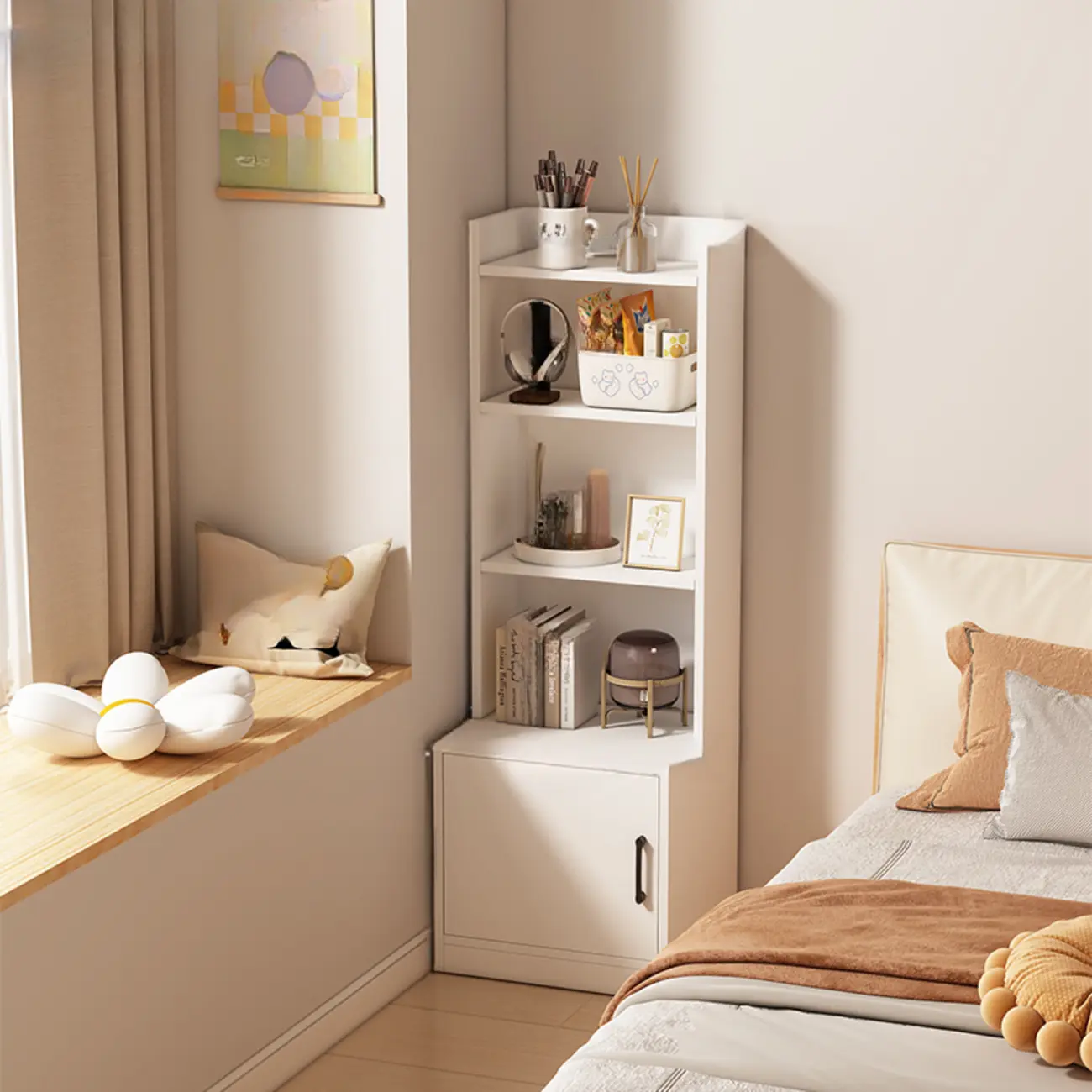 Multi-functional Wooden 5-Shelf Closed Back White Bookcase