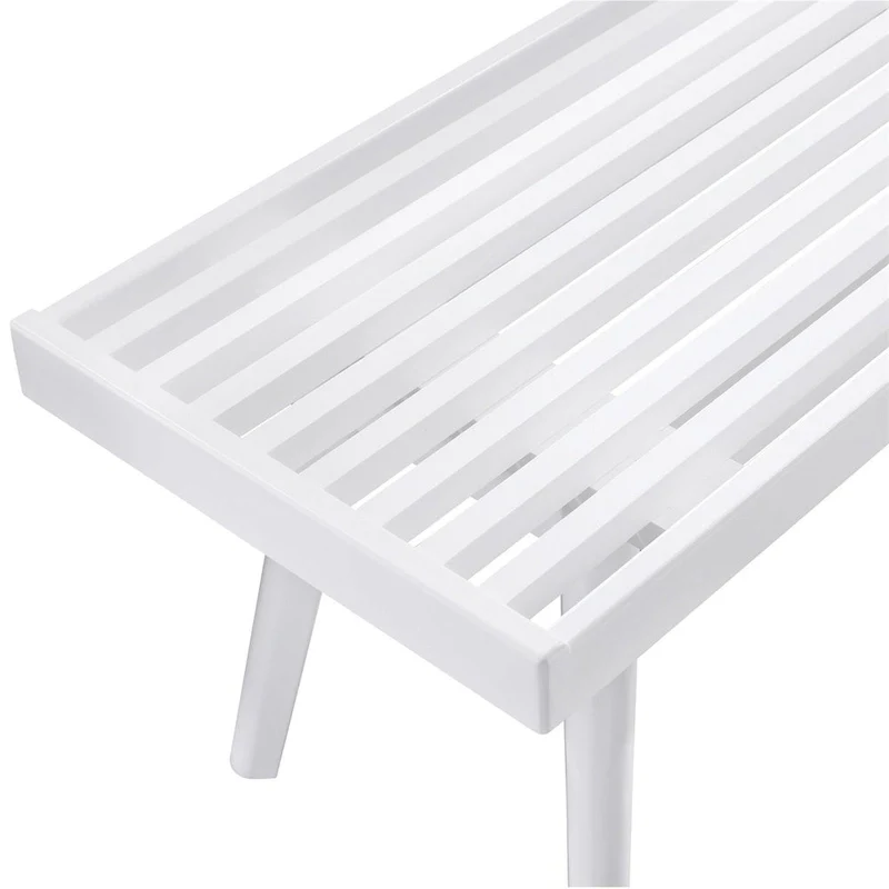 White Solid Wood Slatted Bench