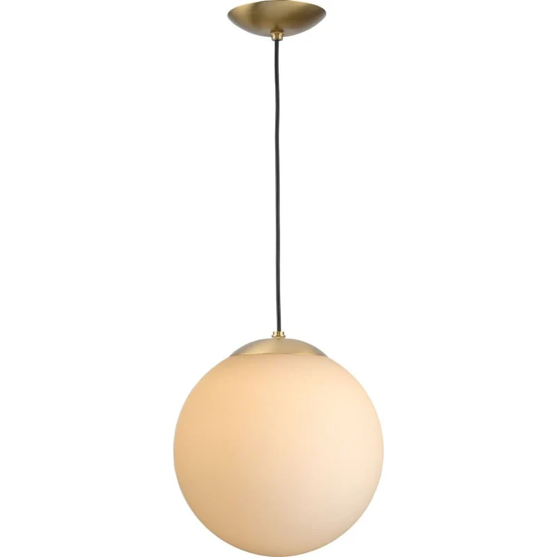 Atwell Collection Brushed Bronze and Opal Glass Globe Large Hanging Pendant Light - 12 in x 12 in x 12.5 in