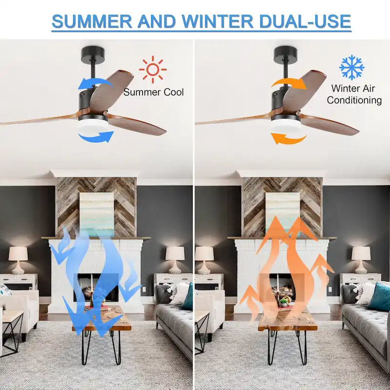 52  Farmhouse Solid Wood Ceiling Fan with Dimmable LED Light, 3-Speed Reversible Ceiling Fan with Remote