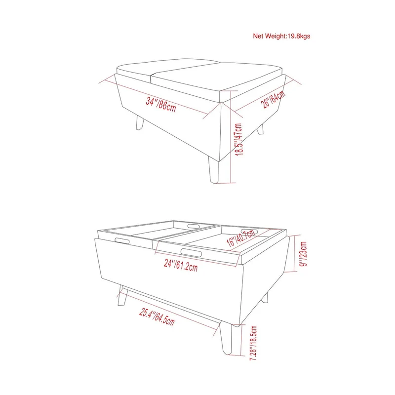 WYNDENHALL Ethan 34 inch Wide Mid Century Modern Rectangle Table Ottoman