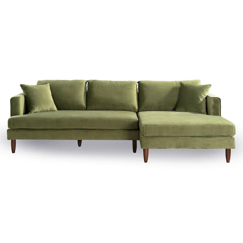 Diana Mid-Century Modern L-Shaped Pillow Back Velvet Sectional Sofa