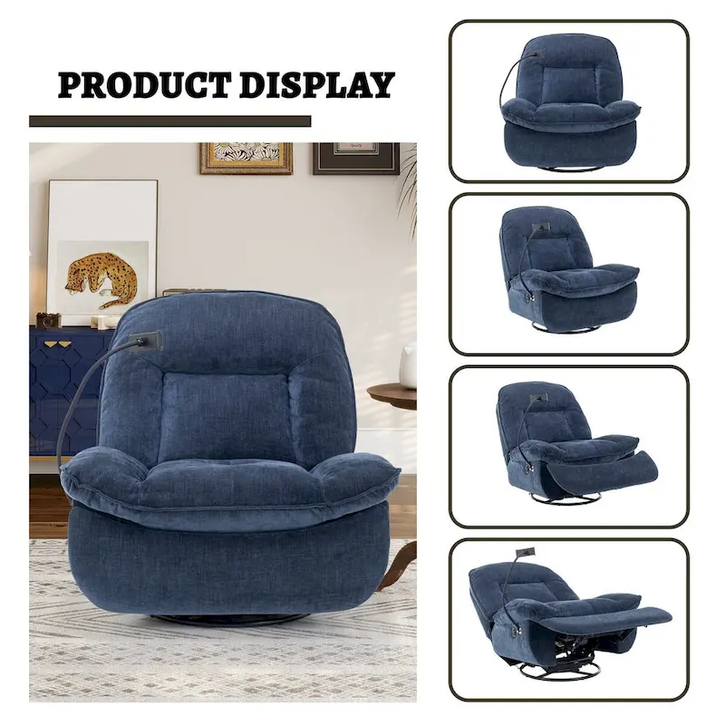 Bronzing fabric swivel recliner with mobile phone bracket