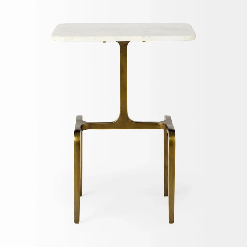 Preston White Marble Top w/Gold Metal Base Rectangular Accent Table - 17.3L x 11.3W x 22.8H