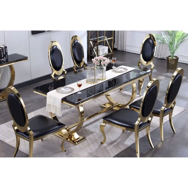 Luxury Dining Table with Polished Metal Circle Base - 72 Inch