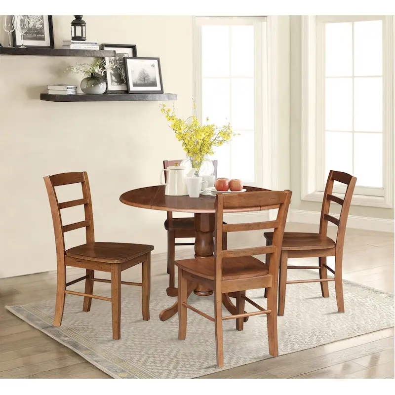 42 Drop Leaf Dining Table with 4 Ladderback Chairs - 5 Piece Set
