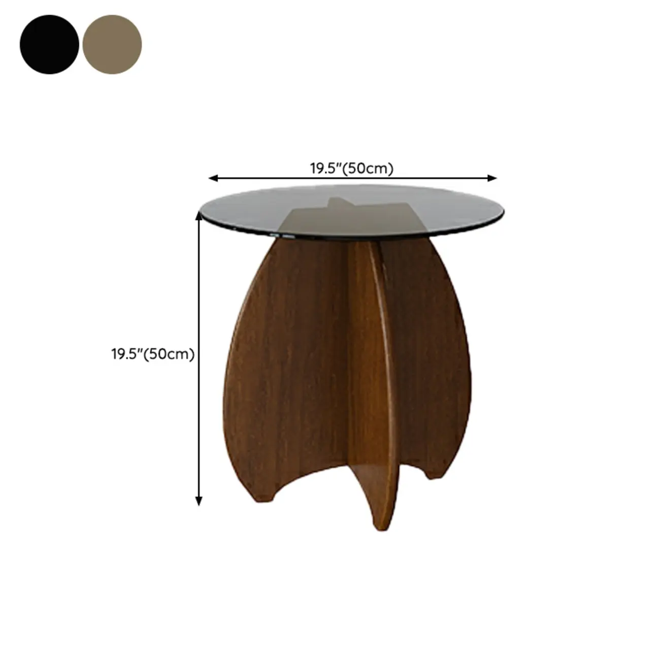 Brown Round Glass Top Wood Geometric X-Base End Table
