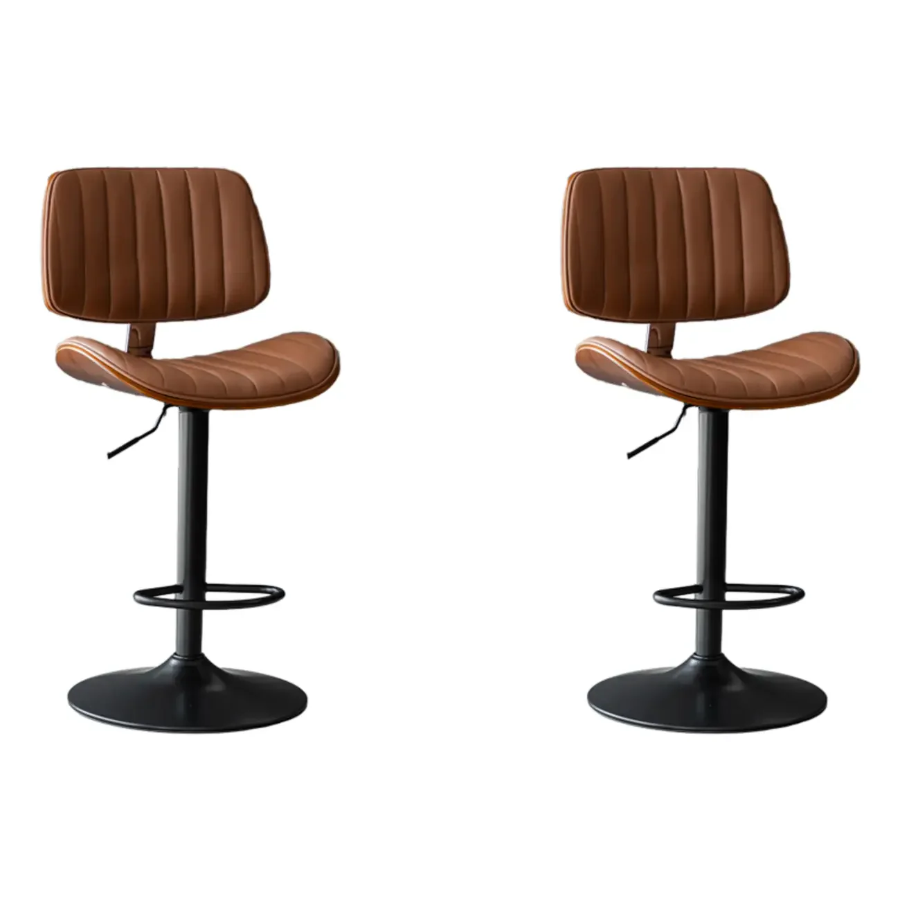 Adjustable Height Bucket Swivel Leather Bar Stool with Back