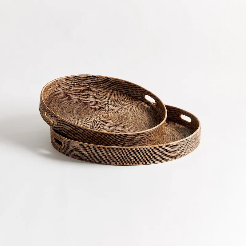Burma Rattan Round Ottoman Trays