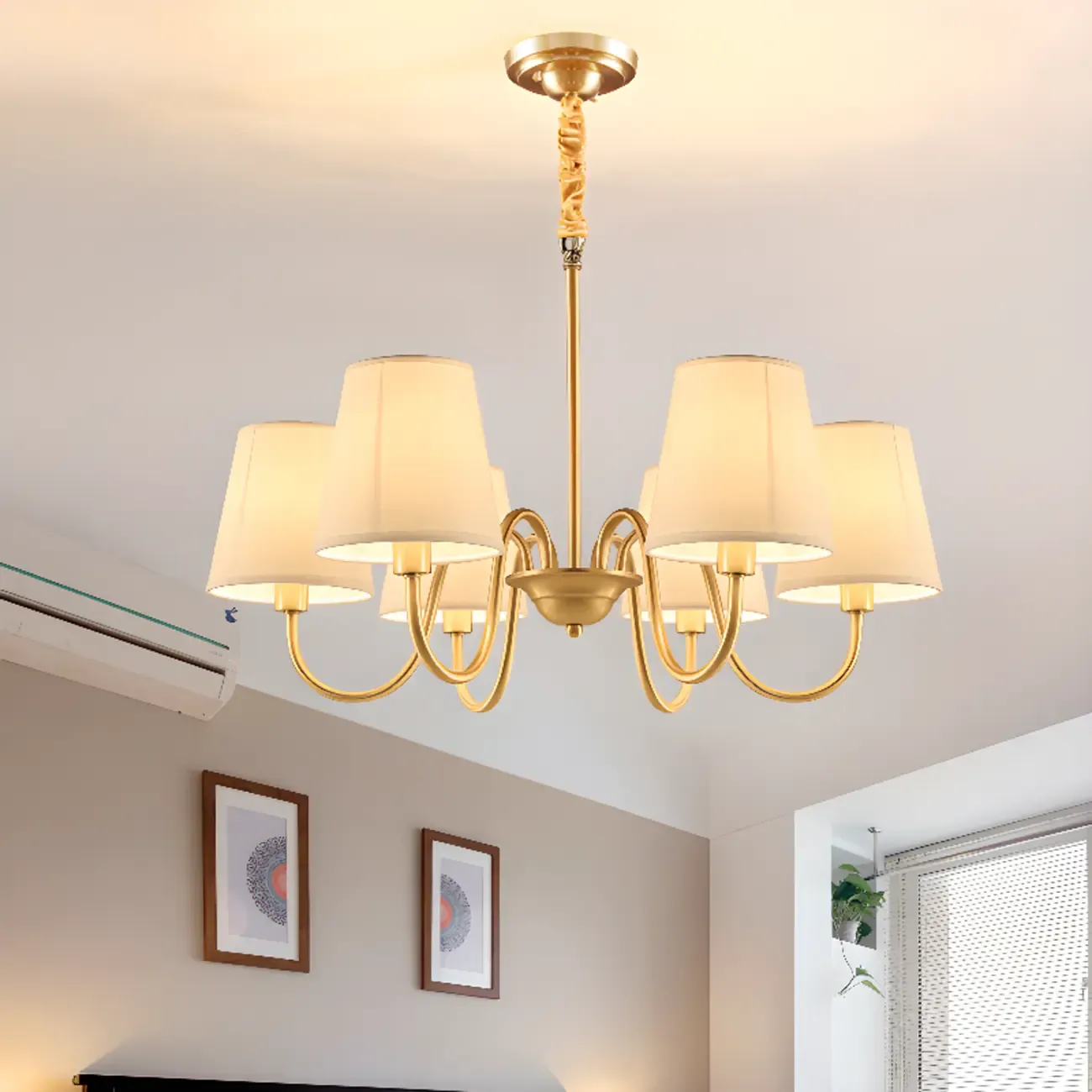 6-Light Modern Chain Fabric Chandelier for Dining Room