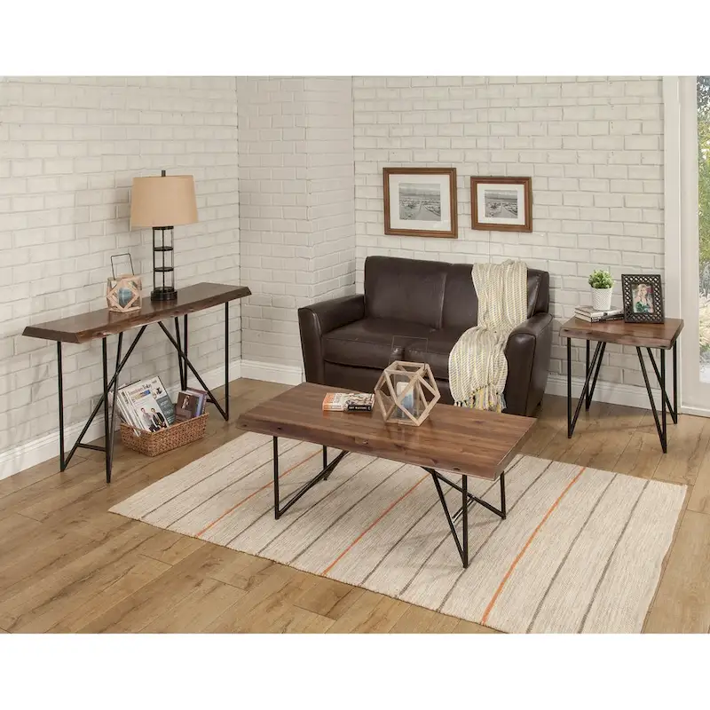 Alpine Furniture Live Edge Coffee/Cocktail Table - Light Walnut - 50Wx25.5Dx18H