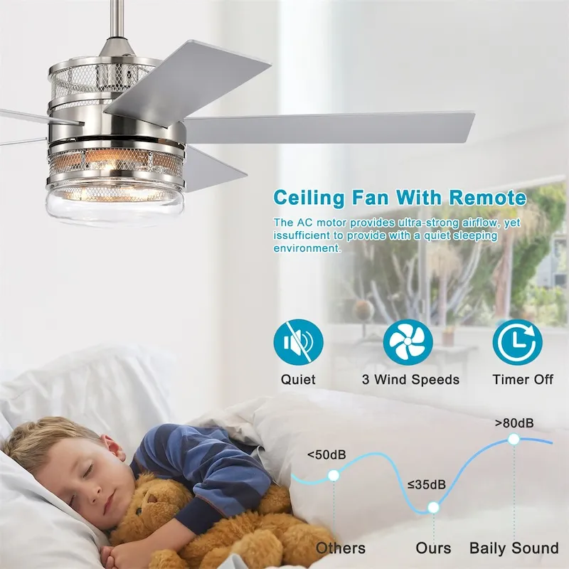 Lighted Ceiling Fan with Remote and Reversible Blades