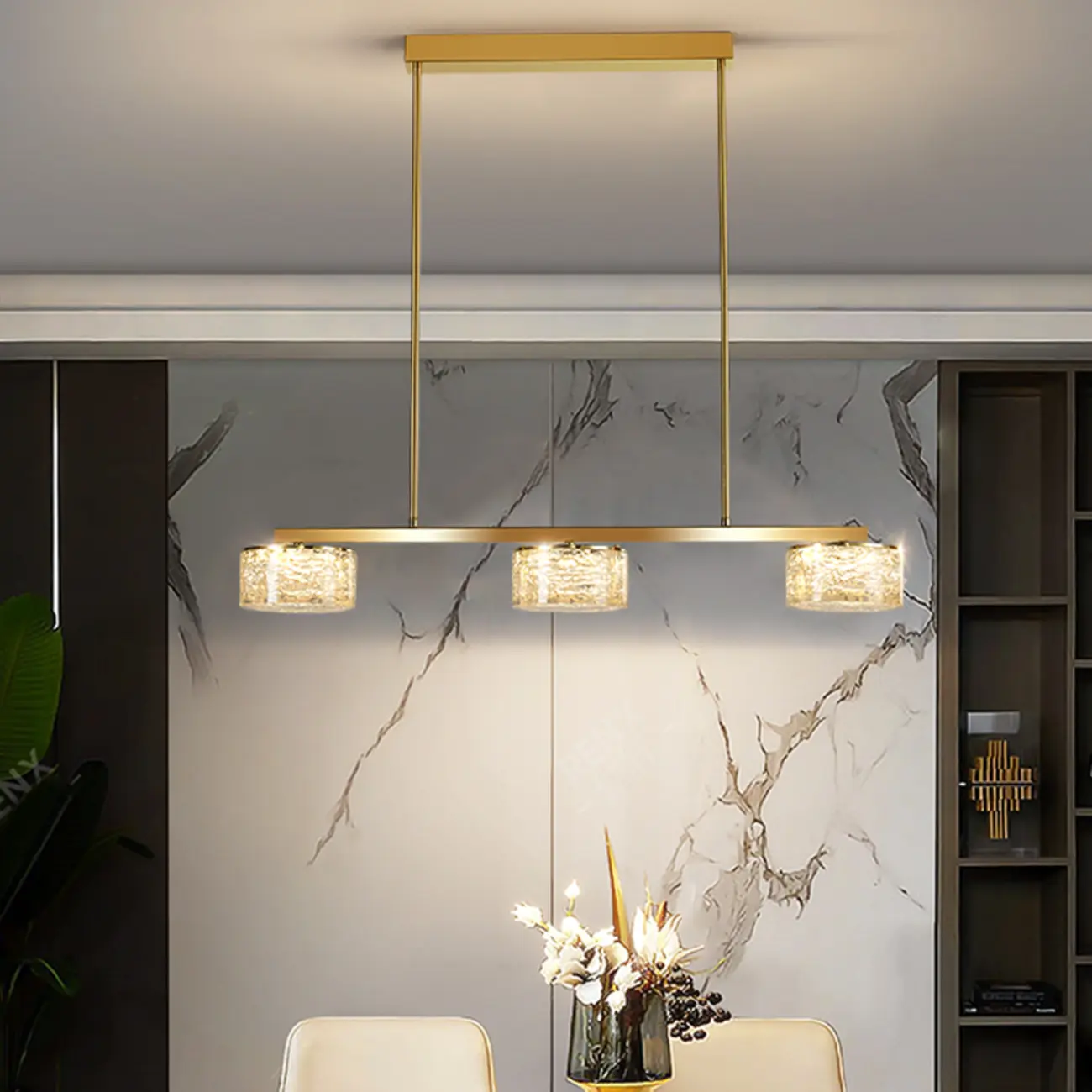 Gold Metal Island Lighting with Remote Control Stepless Dimming