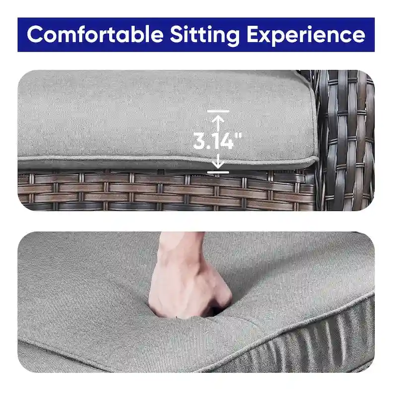 Patio Sofa with 2 Swivel Chair Coffee Table - Brown