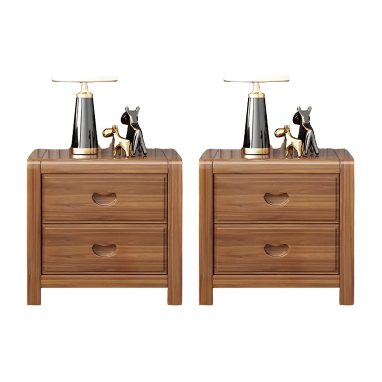 Traditional Nut-Brown 2-Drawer Wood Small Nightstand