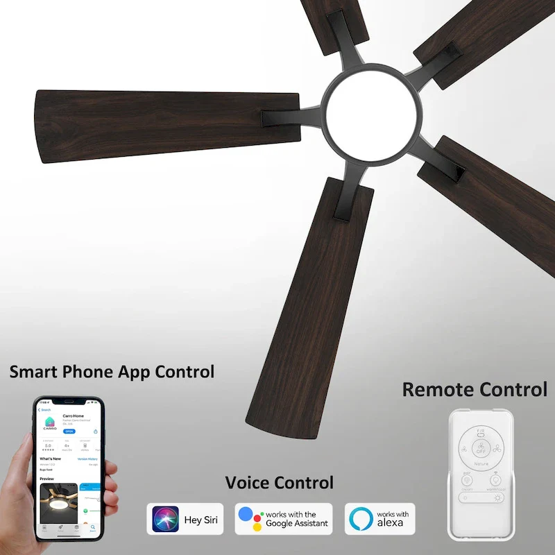 CARRO Elliott 52  5-Blade Smart Ceiling Fan with LED Light and Remote Control-Walnut Fan Blade