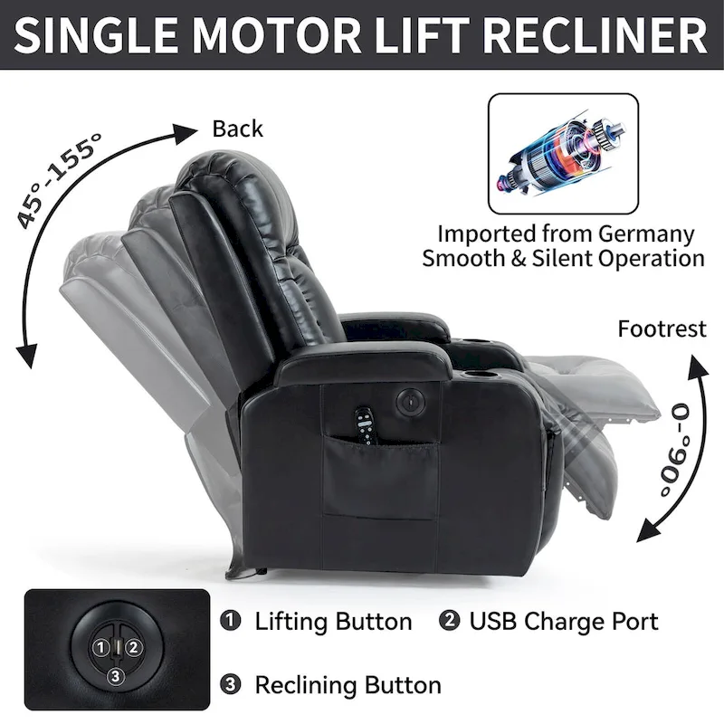 Black Power Lift Recliner with Massage, Heat & Heavy Duty Frame