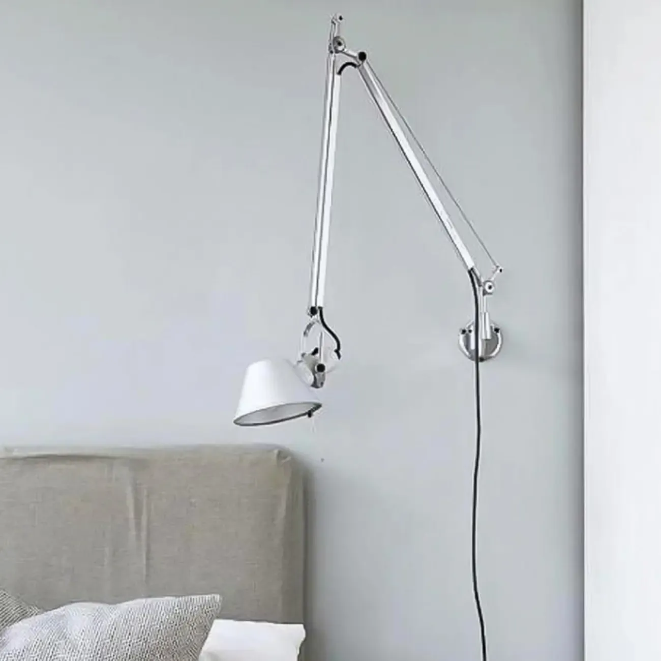 Industrial Silver Aluminum Adjustable Swing Arm Wall Light