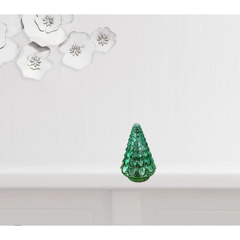 HomeRoots 7  Embossed Green Glass Christmas Tree Sculpture - 4' X '7' X '4